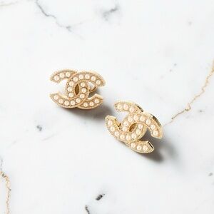 Luxury Gold/Faux Pearl Upcycled Button Earrings 20mm